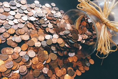 a pile of coins on a table