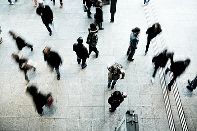 pedestrians in city square